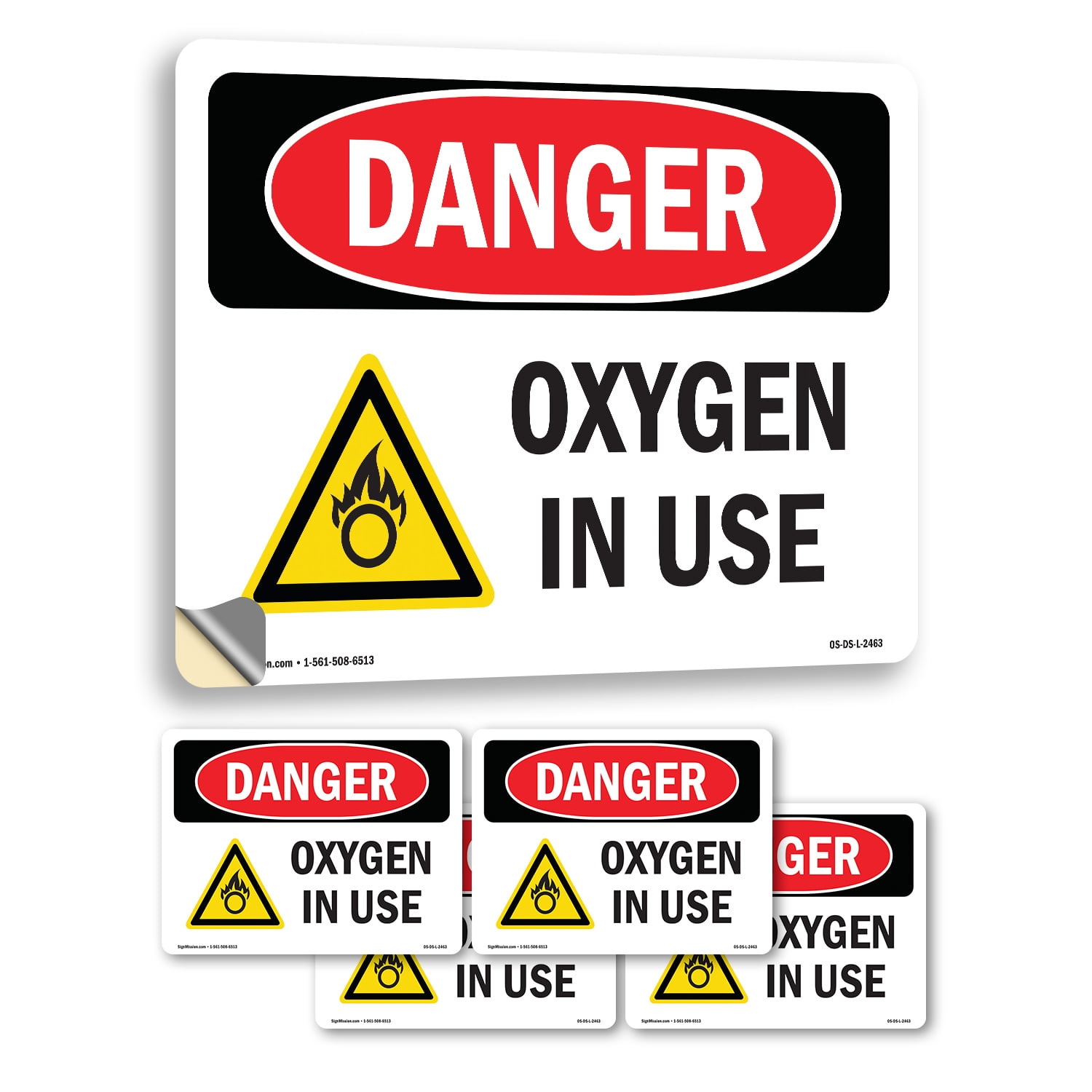 Oxygen In Use OSHA Danger Vinyl Decal Label 18 Inch x 12 Inch - 5 Pack ...