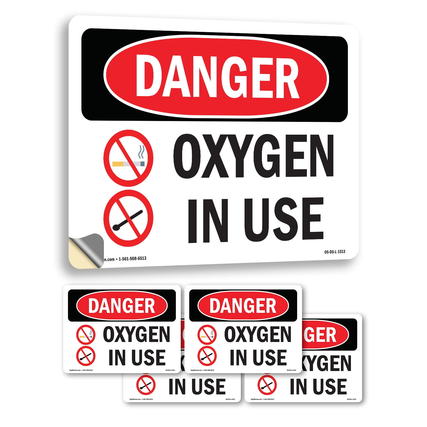 Oxygen In Use OSHA Danger Vinyl Decal Label 7 Inch x 5 Inch - 5 Pack ...