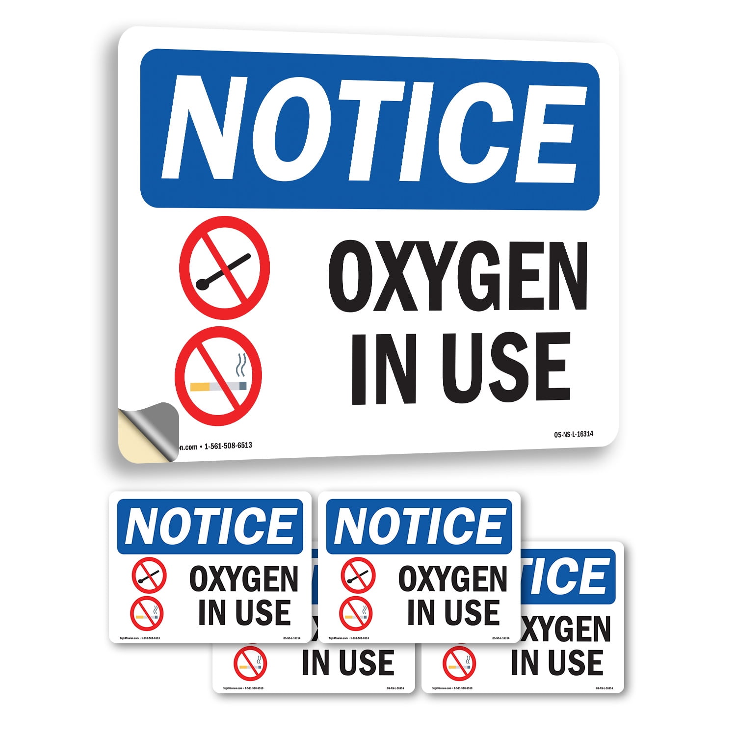 Oxygen In Use OSHA Notice Vinyl Decal Label 18 Inch x 12 Inch - 5 Pack ...
