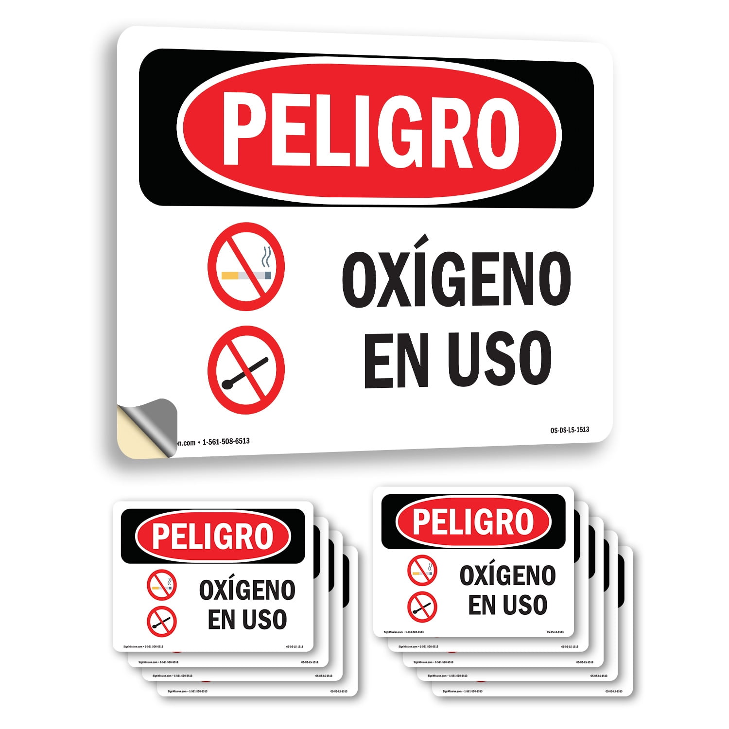 Oxygen In Use Spanish OSHA Danger Vinyl Decal Label 18 Inch x 12 Inch ...