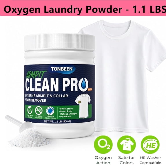 Oxygen Laundry Powder, Sweat & Deodorant Armpit Stain Remover for Clothes, Hyper Concentrated & Suitable for Multi-Stain, Yellow Oil Spot Tough Stain Build Up Remover, Gentle On Fabrics - 1.1 lbs