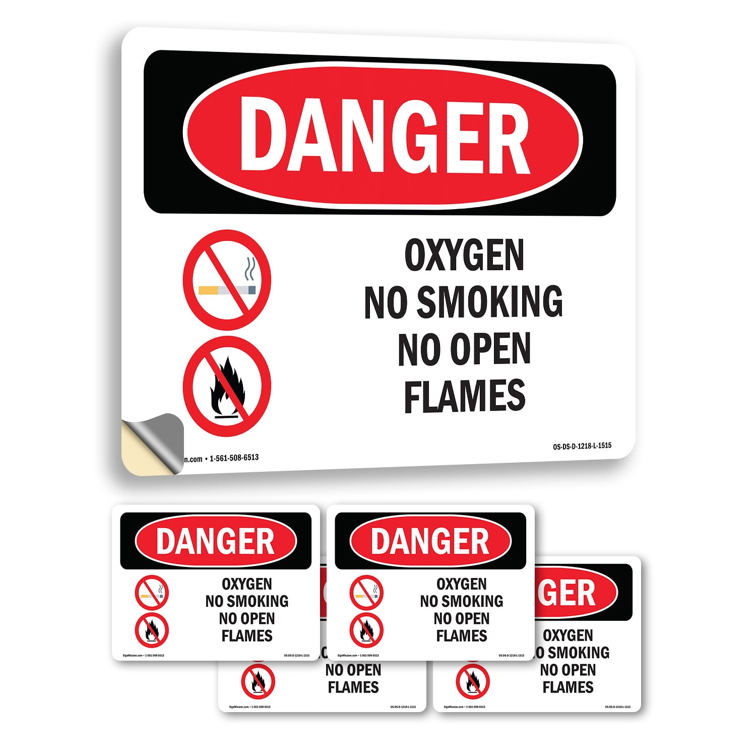 Oxygen No Smoking No Open Flames OSHA Danger Vinyl Decal Label 10 Inch ...