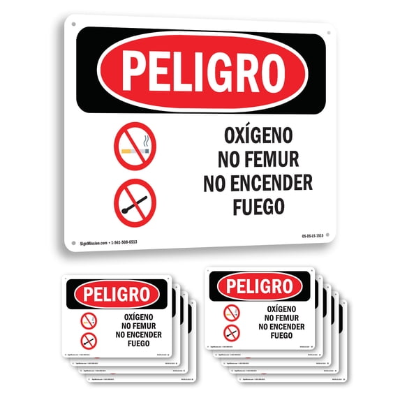 Oxygen No Smoking No Open Flames Spanish OSHA Danger Aluminum Sign 24 Inch x 18 Inch - 10 Pack