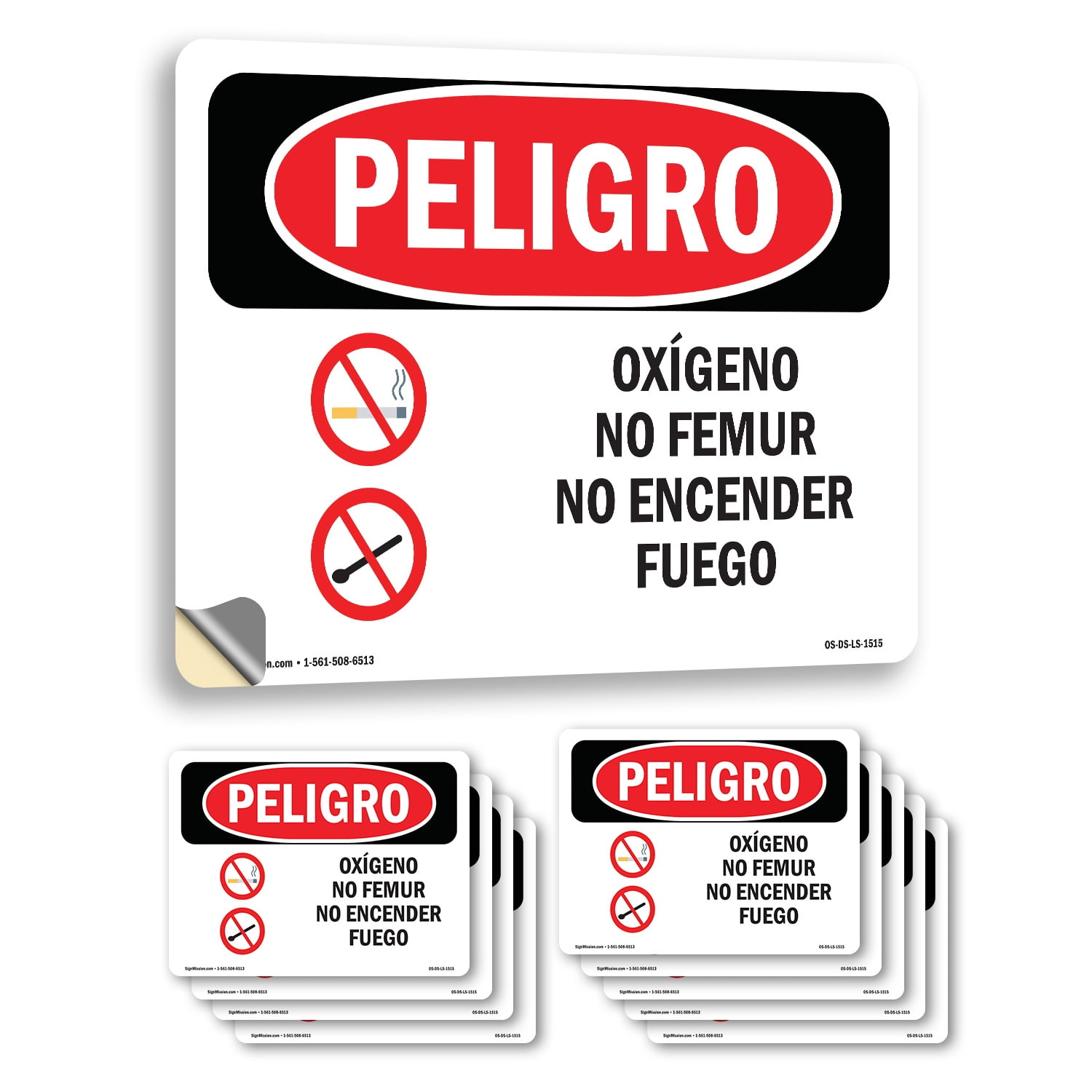 Oxygen No Smoking No Open Flames Spanish OSHA Danger Vinyl Decal Label ...