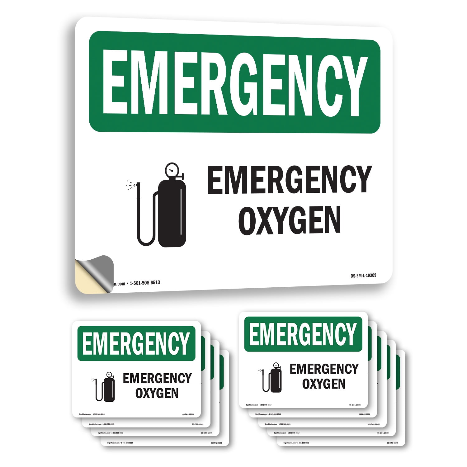 Oxygen OSHA Emergency Vinyl Decal Label 10 Inch x 7 Inch - 10 Pack ...