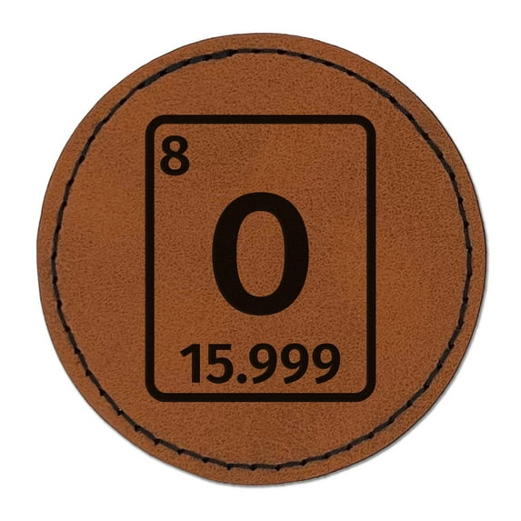 Oxygen Periodic Table of Elements Science Chemistry 2.5" Faux Leather Round Engraved Iron-On Patch - Brown