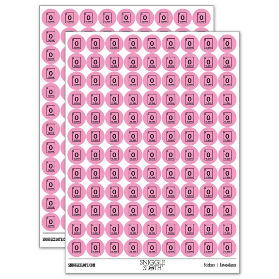 Oxygen Periodic Table of Elements Science Chemistry Round Sticker Set - Light Pink - Matte Finish - 0.50" Size