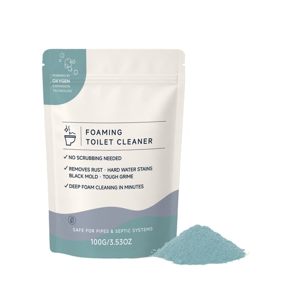 Oxygen Powered Foaming Toilet Cleaner Powder 100g, No-Scrub Deep Clean Pods, Removes Limescale Rust Mold Hard Water Stains, Septic & Pipe Safe Bathroom Toilet Bowl Cleaning Solution