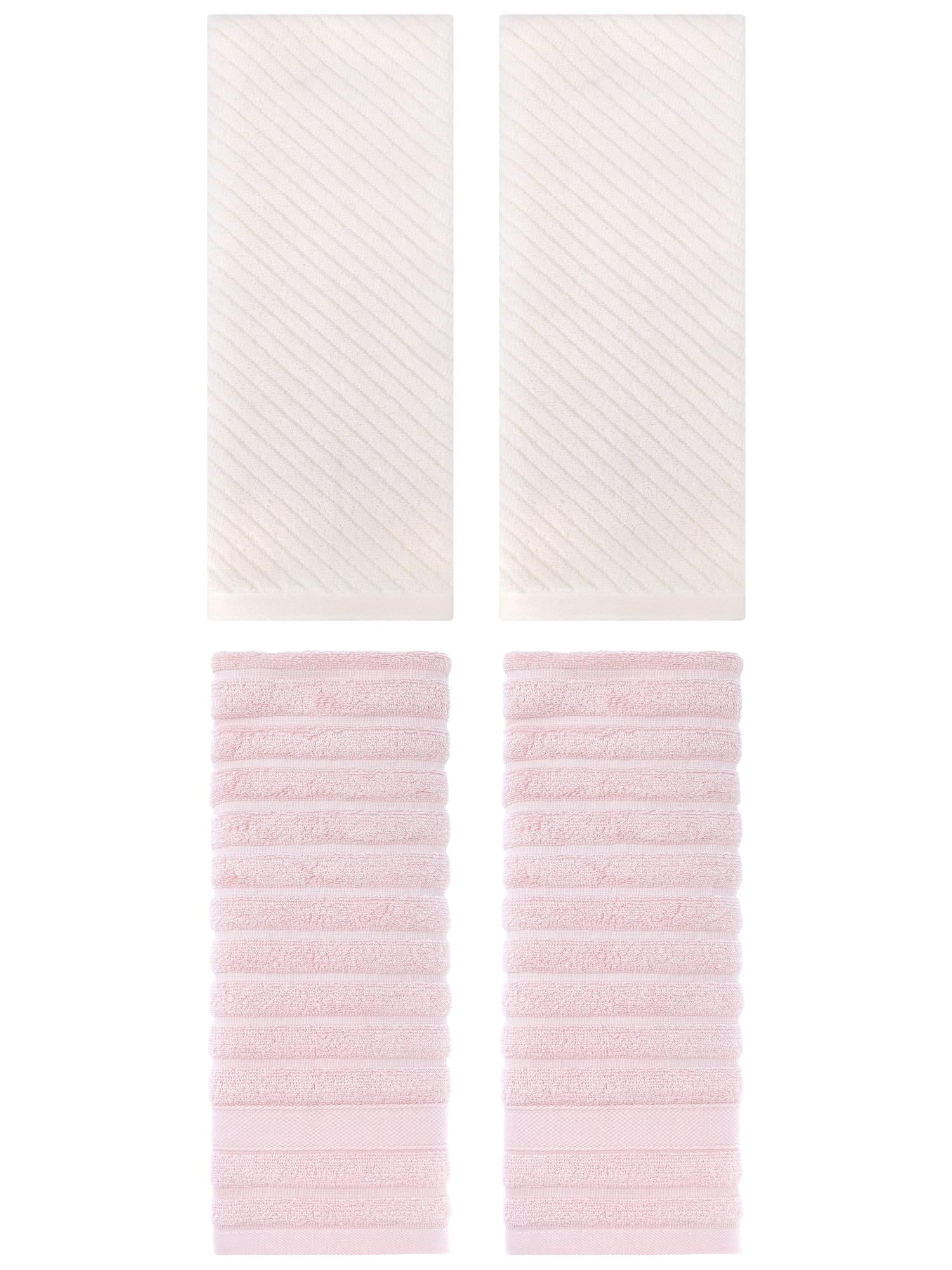 Unique Bargains Soft Striped Hand Towel 14" x 30" 4 Pcs Pink/Beige