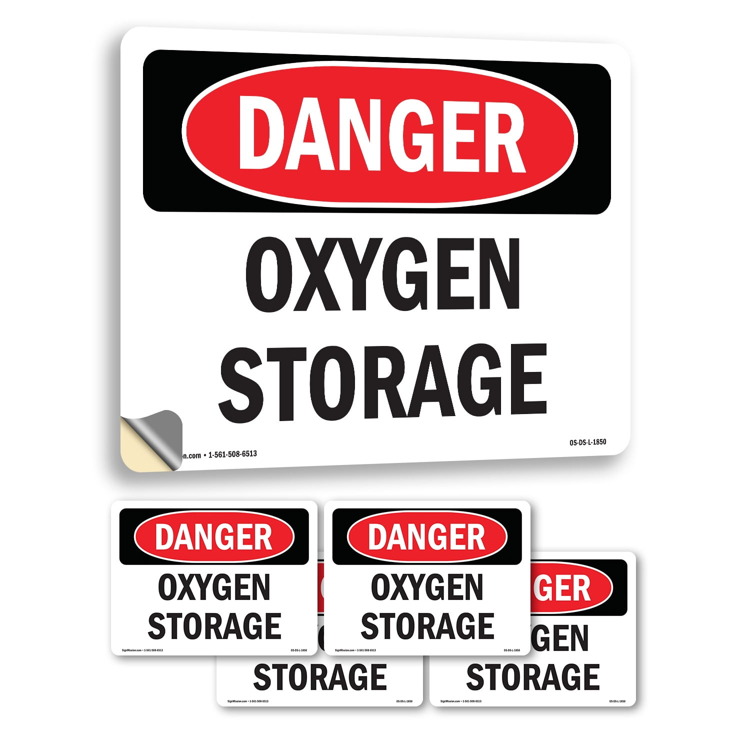 Oxygen Storage OSHA Danger Vinyl Decal Label 24 Inch x 18 Inch - 5 Pack ...