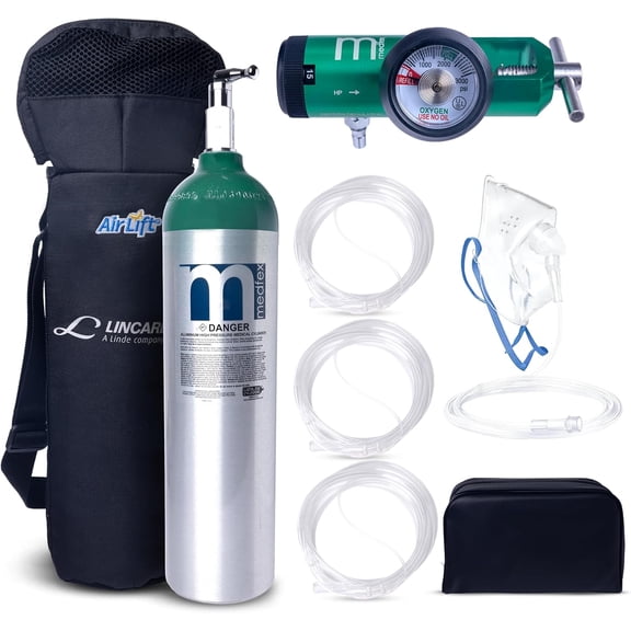 Oxygen Tank Complete Set - USA Made | 416 Liter Capacity - Travel Size Kit