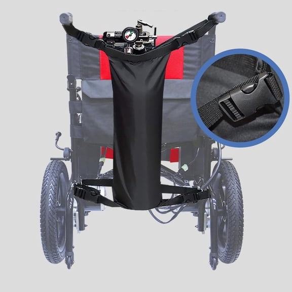 Oxygen Tank Holder Wheelchair Storage Pouch Reflective Stripe Cylinder Transport Backpack Adjustable Mobility Aid for Medical Use Senior Care Equipment Oxford Cloth Black (28X10)