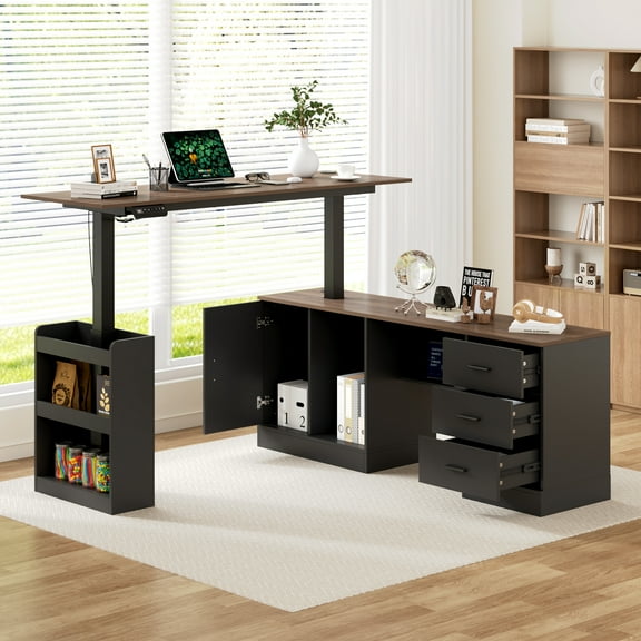 Oxylife 63" Electric Height Adjustable Standing Desk, , L Shaped Home Office Table,Black