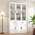 thumbnail image 1 of Oxylife 78.7”H Bookcase Bookshelf with Storage Shelves, Drawers & 3 Glass Doors, Wooden Display Storage Cabinet with 8 Compartments for Home Office, Living Room, White, 1 of 10