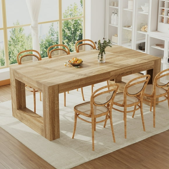 Oxylife 78.7" W Wooden Dining Table for 6-8 People, Versatile Modern Rectangular Dinner Table for Dining Room Kitchen, Brown