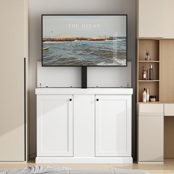 Oxylife Mini Elevate TV Lift Cabinet,Fits Up to 50-Inch Wide TVs,White
