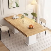 Oxylife Modern Dining Table for 6-8 People, 78.7 Wood Kitchen Table,Long Rectangle Wooden Dinner Table for Dining Room, Brown & White