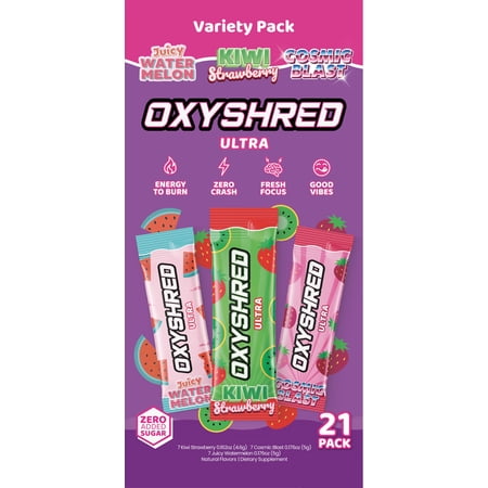EHP LABS OxyShred Energy & Fat Burner Pre-Workout Powder Sticks, On-the-Go Variety Pack, 21 Count