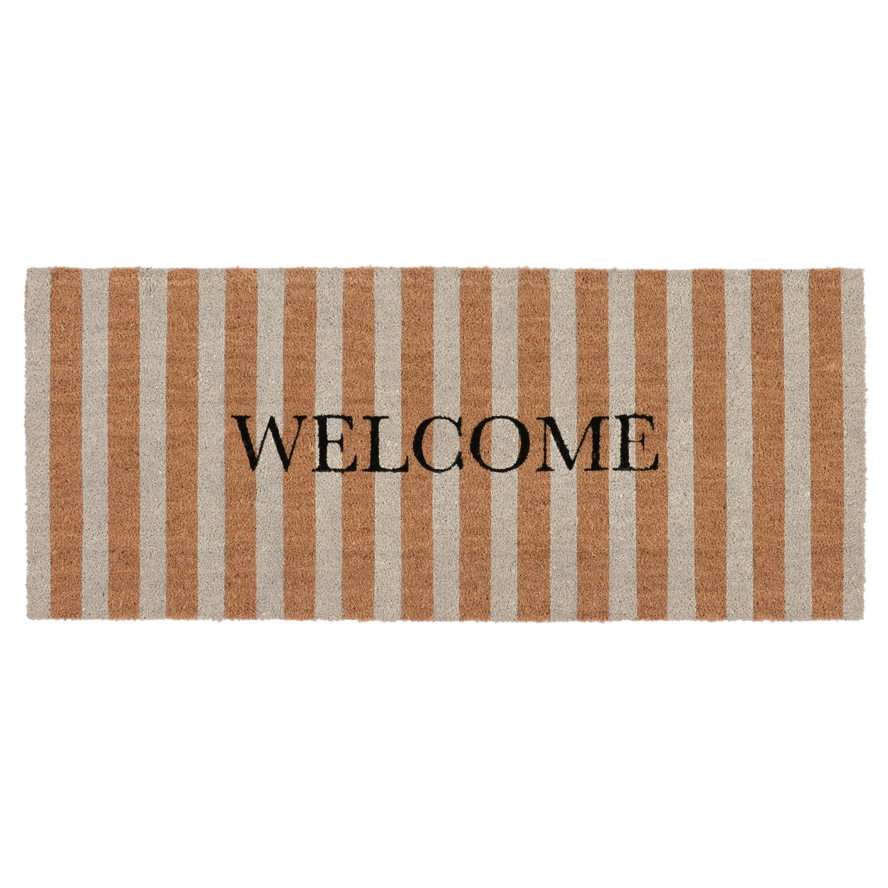 Oy 24 x 57 Coir Doormat, Hand Screen Print, Brown and Ivory
