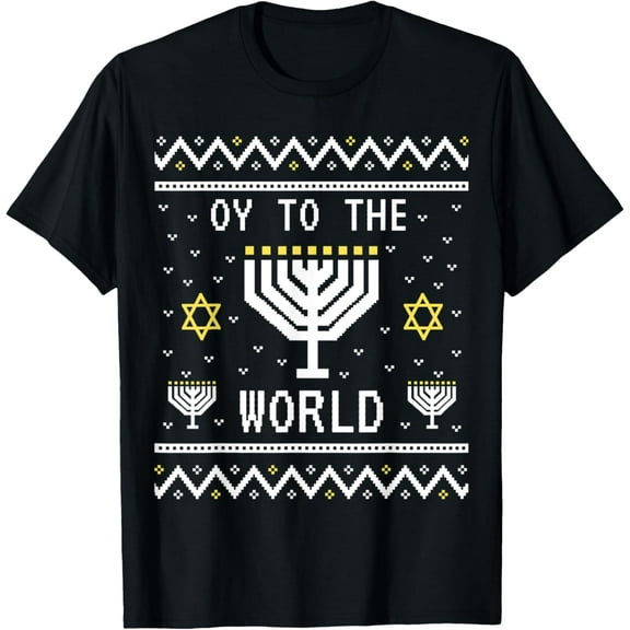 Oy to the World Funny Ugly Hanukkah Sweater Design Gift T-Shirt