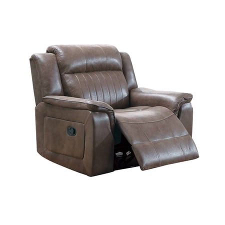 Oya 40 Inch Power Recliner Chair Pull Tab Mechanism Rich Brown Leather - Saltoro Sherpi