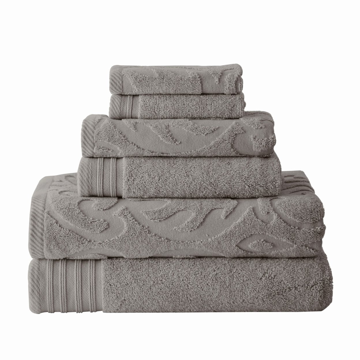 Oya 6 Piece Soft Egyptian Cotton Towel Set, Solid Medallion Pattern