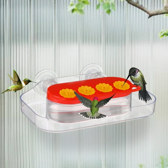 Oyajia 2 Pack Window Hummingbird Feeders, Strong Suction Cups Plastic Hummingbird Feeder with 4 Feeding Ports, Easy to Clean and Refill, 10 OZ