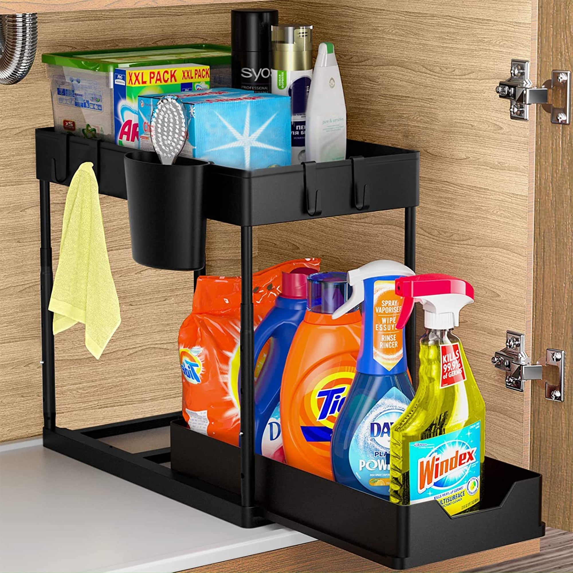 Oyajia 2 Tier Under Sink Containers with Sliding Storage Drawer
