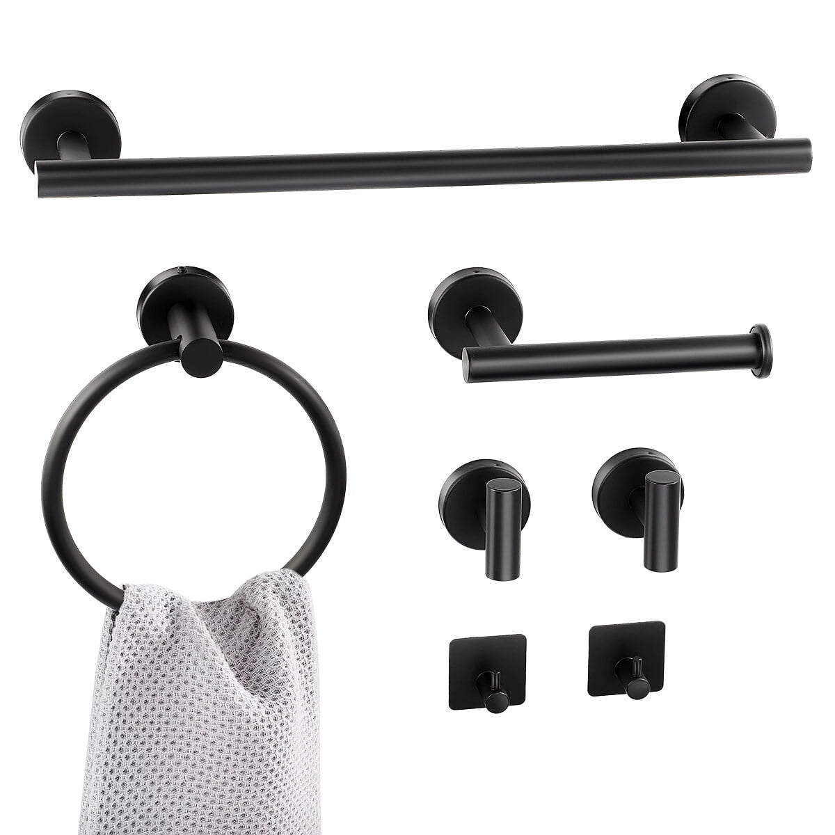 Oyajia Bathroom Hardware Set, 7Piece Stainless Steel Black Bathroom