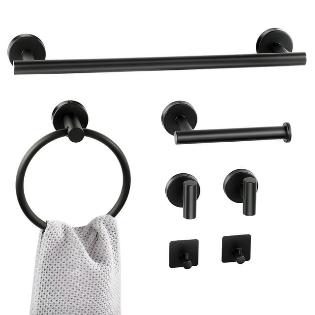 Oyajia Bathroom Hardware Set, 7Piece Stainless Steel Black Bathroom
