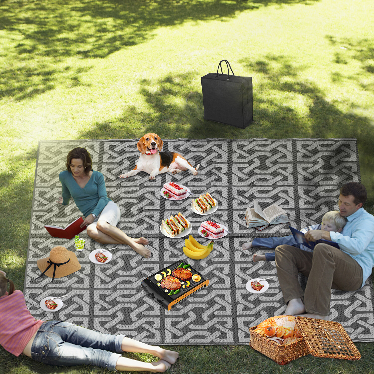 Oyajia Outdoor Reversible Mat Rug Plastic Grass Rug Large Modern Rug