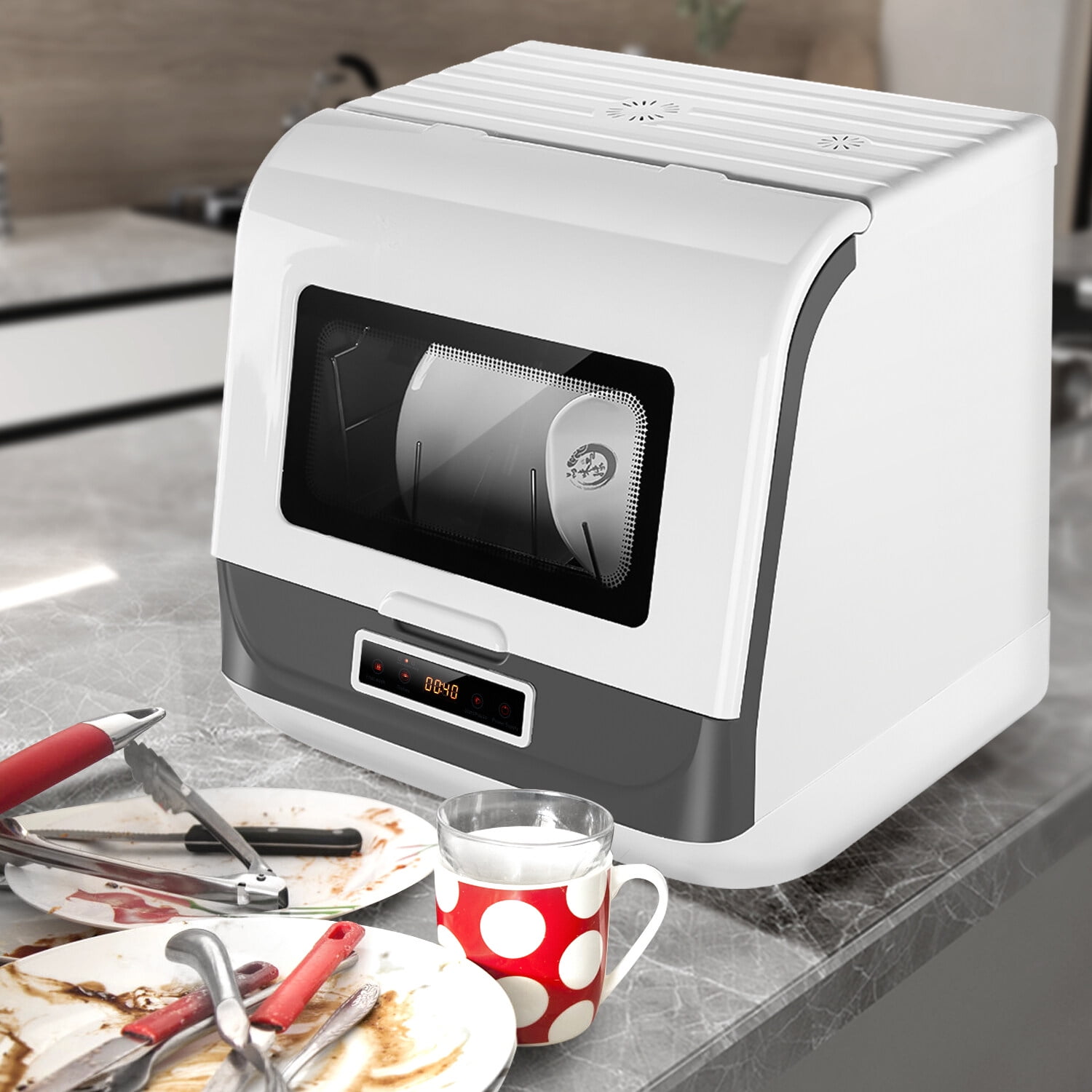 Oyajia Portable Countertop Dishwashers, Compact Mini Dishwasher Machine