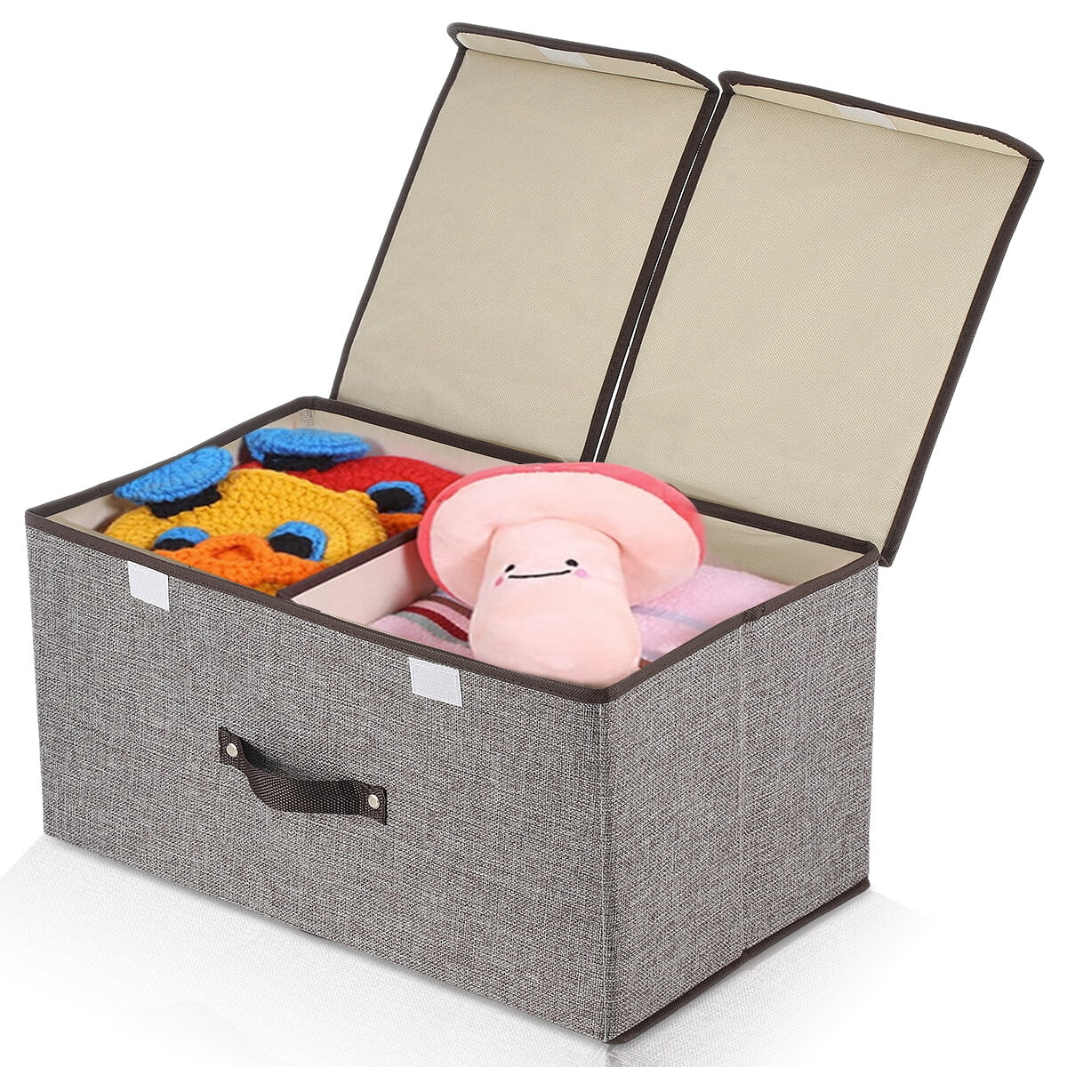 Collapsible Toy Storage Box With Lid - Large 83L Fabric Bin, Removable Divider, 25x13x16 Inches