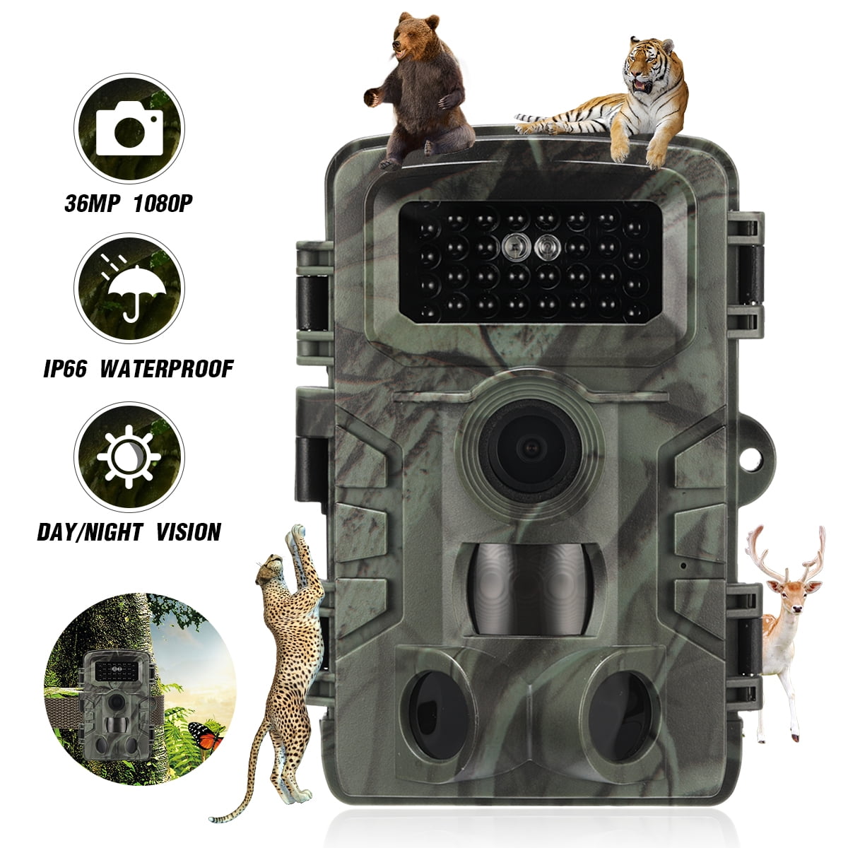 Oyajia Trail Camera,1080P 36MP Game Camera with Night Vision, 0.6s