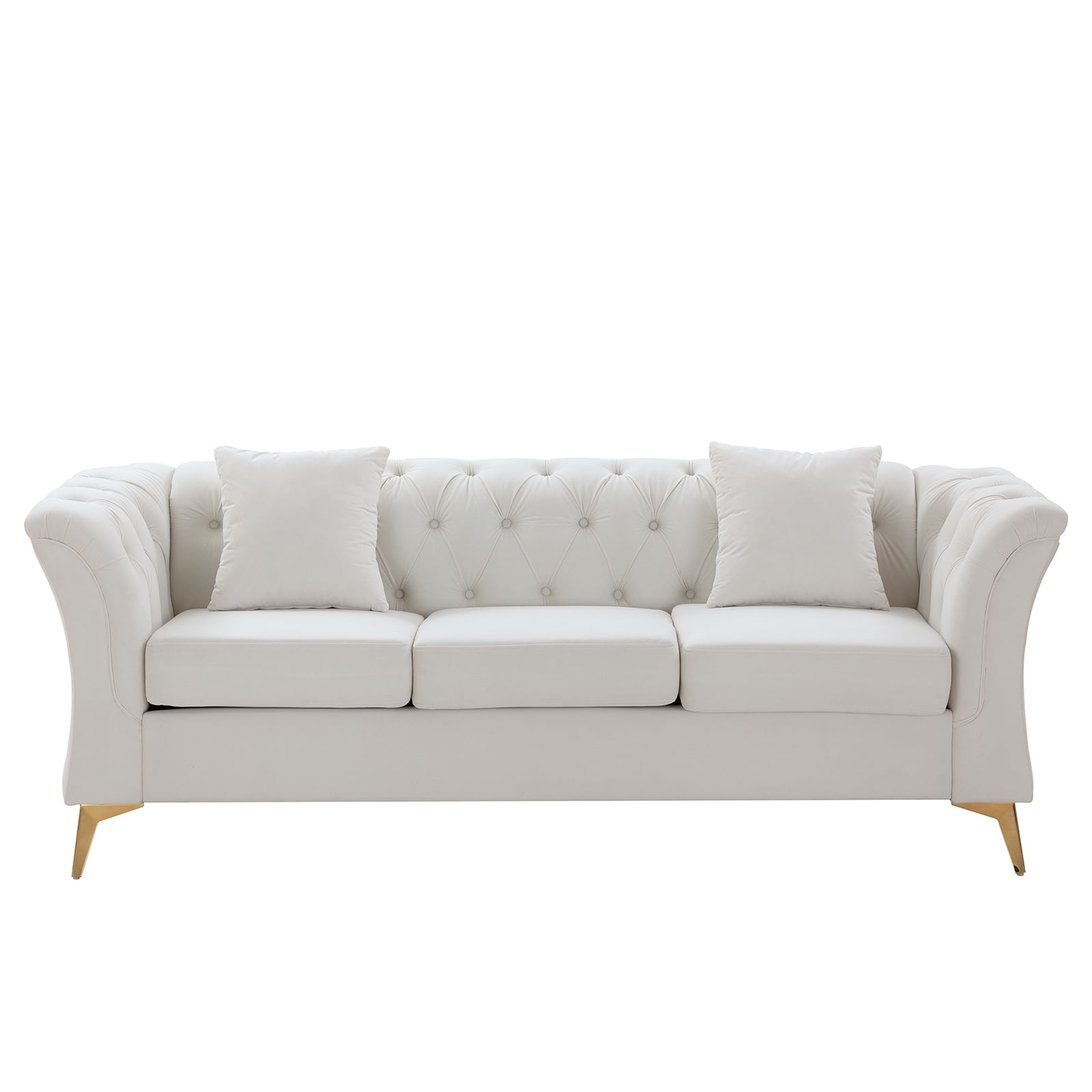 Oyang 3-Seater Sofa Couch with Scroll Arms, Gold Metal Legs High ...