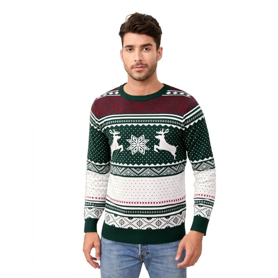 Oyang Family Christmas Sweater Crew Neck Reindeer Snowflakes Knitted Pullover for Women/Men/Kids