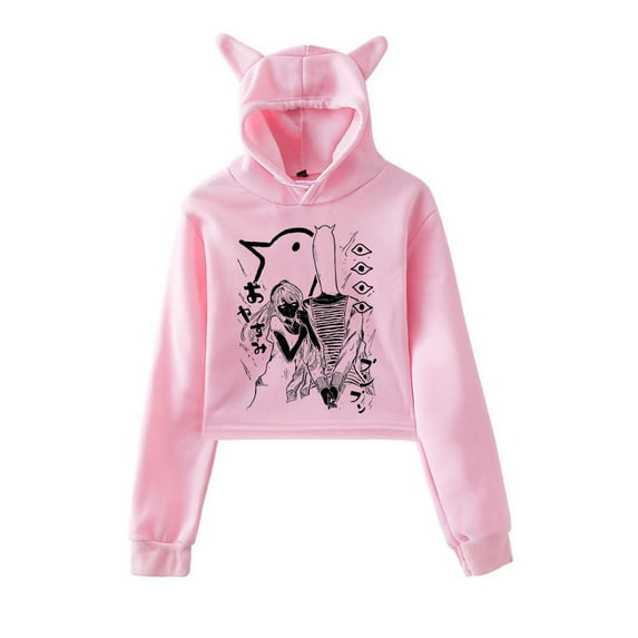 Oyasumi Punpun Cat Ear Hoodie Women Long Sleeve Sweatshirt Harajuku Pullover Crop Tops