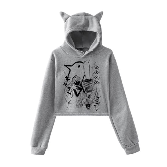 Oyasumi Punpun Cat Ear Hoodie Women Long Sleeve Sweatshirt Harajuku Pullover Crop Tops
