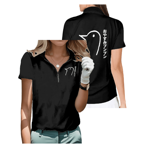 Oyasumi Punpun Golf Shirt Women Short Sleeve Half Zip Sports Tops