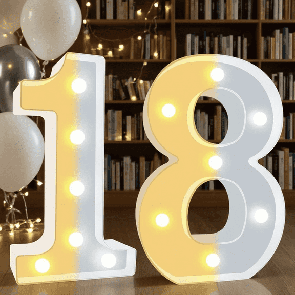 Oycbuzo Decorative LED Color-Changing Digital Lights, White Color-Changing Light Beads Alphanumeric Light Sign, Battery-Powered Digital Lights for Parties, Holidays, Weddings, and Anniversaries.