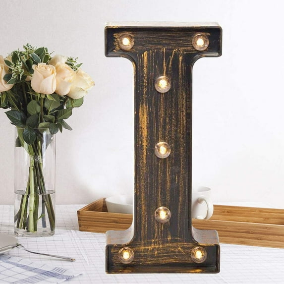 Oycbuzo Golden Black Led Marquee Letter, Industrial Vintage Light Up for Cafe Wedding Birthday Christmas – I