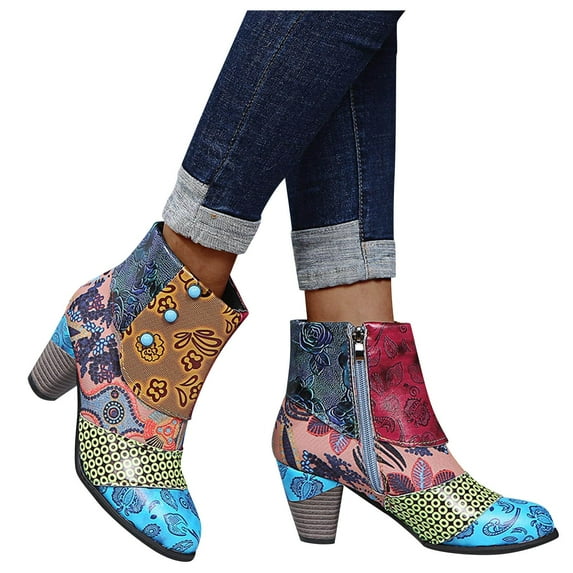 Oyedens Ankle Boots Dress Boots For Women Vintage Boho Leather Block High Heels Ankle Booties Ladies Fall Winter Shoes