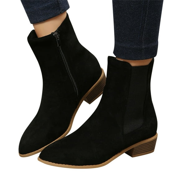 Oyedens Ankle Boots for Women Fashion Suede Low Heel Zipper Winter Fall Women's Short Boots Black