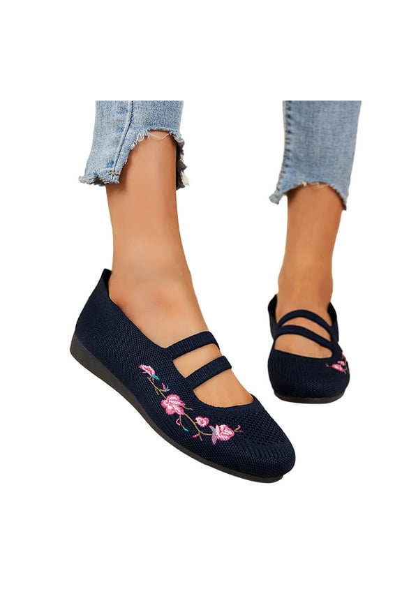 Ballet Flats for Women Fly Woven Embroidered Boho Beach Travel Walking Shoes Slip on Loafers