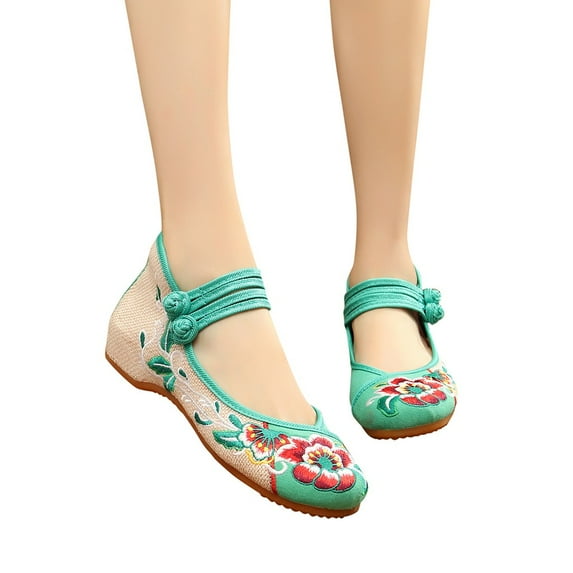 Oyedens Ballet Flats for Women Hidden Wedge Retro Embroidered High Top Dress Shoes Boho High Heels