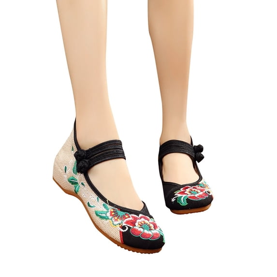 Oyedens Ballet Flats for Women Hidden Wedge Retro Embroidered High Top Dress Shoes Boho High Heels