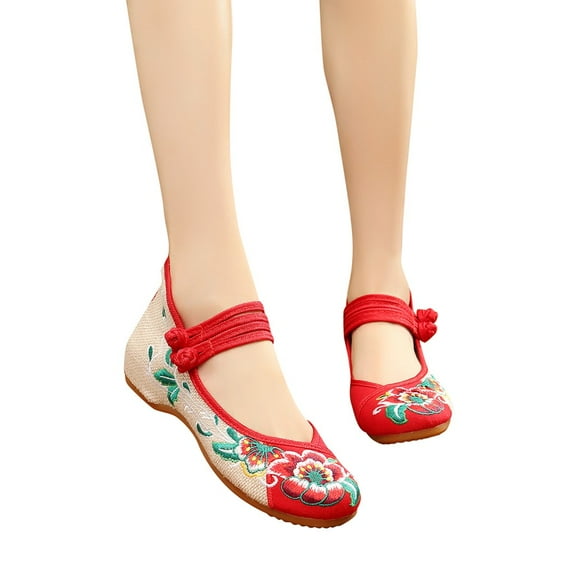 Oyedens Ballet Flats for Women Hidden Wedge Retro Embroidered High Top Dress Shoes Boho High Heels