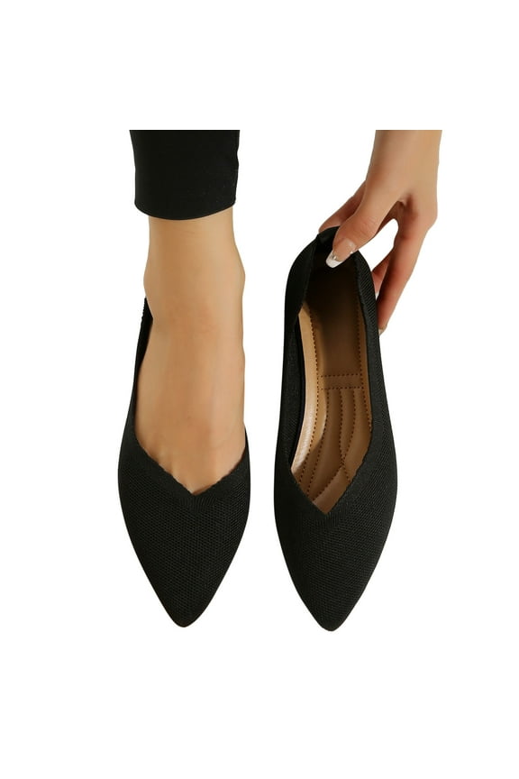 Black Dress Shoes Slip on Flats for Women Fly Woven Classic Business Office Work Loafers