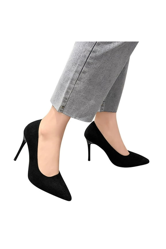 Black Women's Stiletto Pump Shoes Suede Pointed Toe High Heels Dress Shoes for Women Wedding