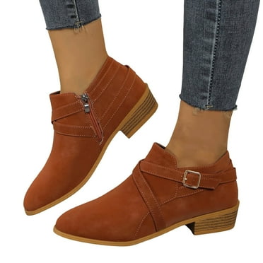 Oyedens Booties for Women 2024 Fall Fashion Casual Suede Pointed Toe Low Heels Zipper Ankle Boots